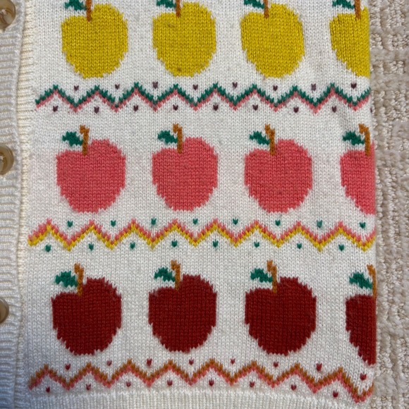 Boden Rainbow Apple Fair Isle Cardigan Sweater XS White K0851 Cotton/Wool Blend - Picture 10 of 10